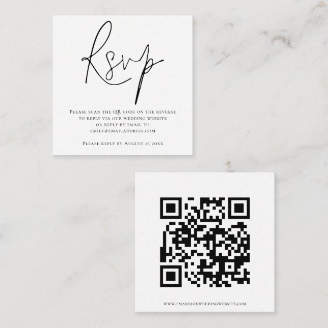 Script QR Code Wedding Black White RSVP Enclosure (Front/Back)