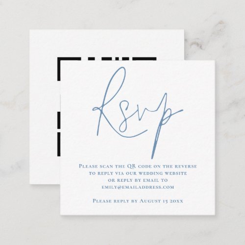 Script QR Code Wedding Blue White RSVP Enclosure Card
