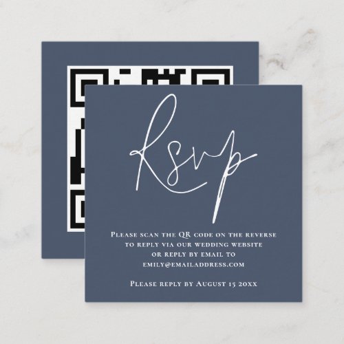 Script QR Code Wedding Dusty Navy Blue RSVP Enclosure Card
