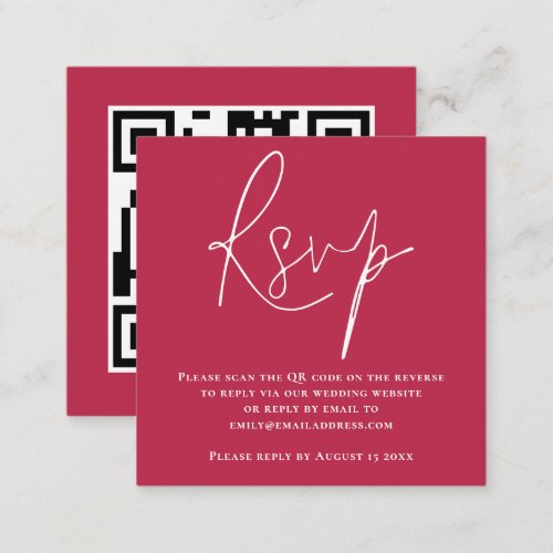 Script QR Code Wedding Magenta RSVP Enclosure Card