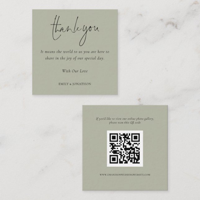 Script QR Code Wedding Photo Gallery Thanks Enclosure Card (Front/Back)