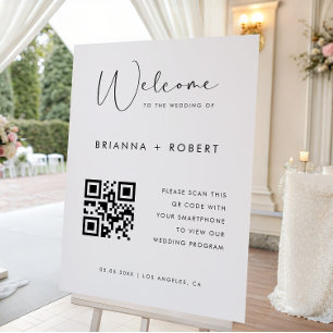 Script QR Code Wedding Program White Welcome Sign
