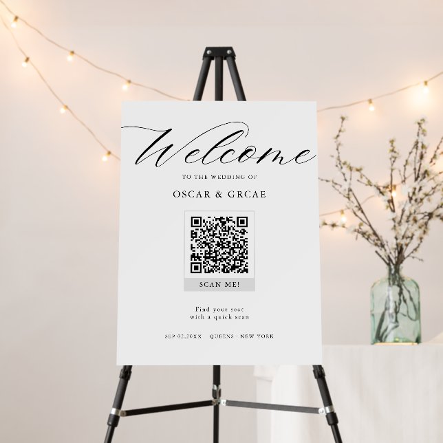 Script QR Code Wedding Welcome Seating Chart Foam Board (In Situ (Stand))