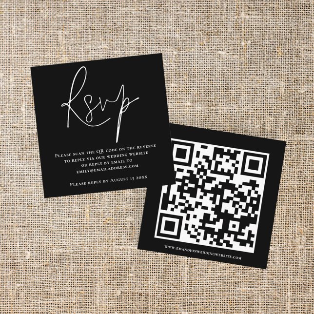 Script QR Code Wedding White Black RSVP Enclosure (Creator Uploaded)