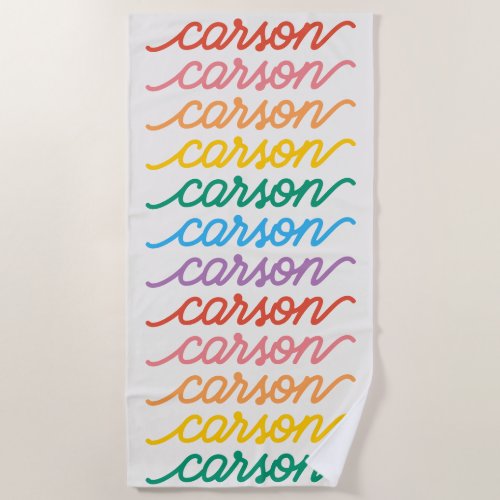 Script Rainbow Type Personalized Repeating Name Beach Towel