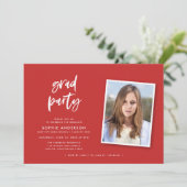 Script Red and Blue Photo Graduation Party Invitation (Standing Front)