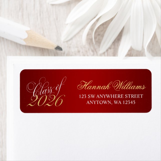 Script Red Gold 2026 Graduation Return Address Label (Insitu)
