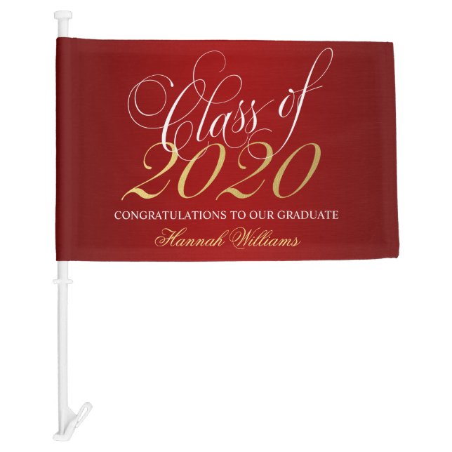 Script Red Gold Class of 2020 Graduation Car Flag (Front)