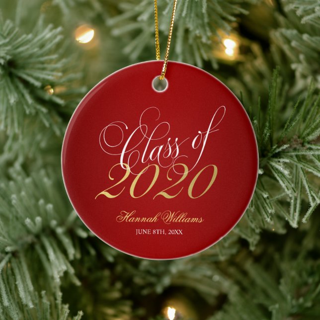 Script Red Gold Class of 2020 Graduation Ceramic Ornament (Tree)