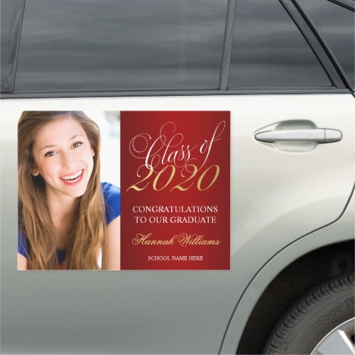Script Red Gold Class of 2020 Graduation Photo Car Magnet