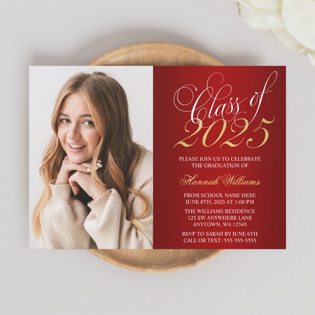 Script Red Gold Photo Graduation Announcement (Creator Uploaded)