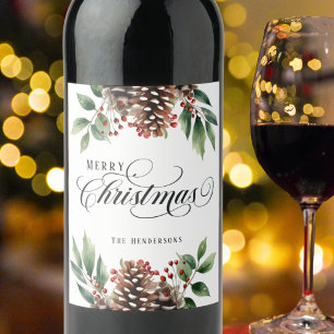 Script red green Christmas   Wine Label