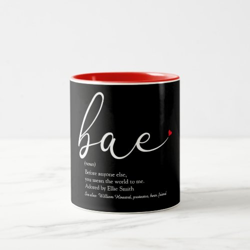 Script Red Love Heart Bae Definition Elegant Two_Tone Coffee Mug