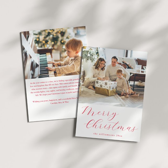 Script Red Simple Merry Christmas Photo Letter Holiday Card (Creator Uploaded)