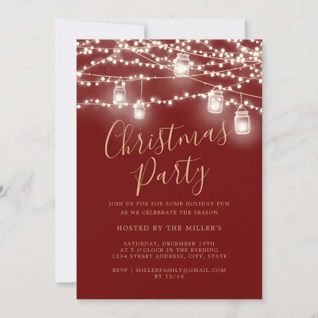 Script Red Whites Lights Christmas Party   Invitation (Front)