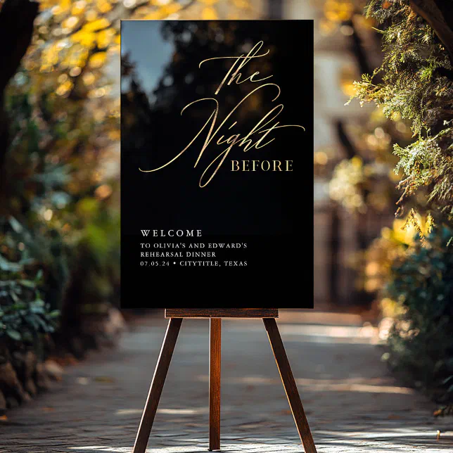 Script Rehearsal Dinner Black & Gold Welcome Acrylic Sign | Zazzle