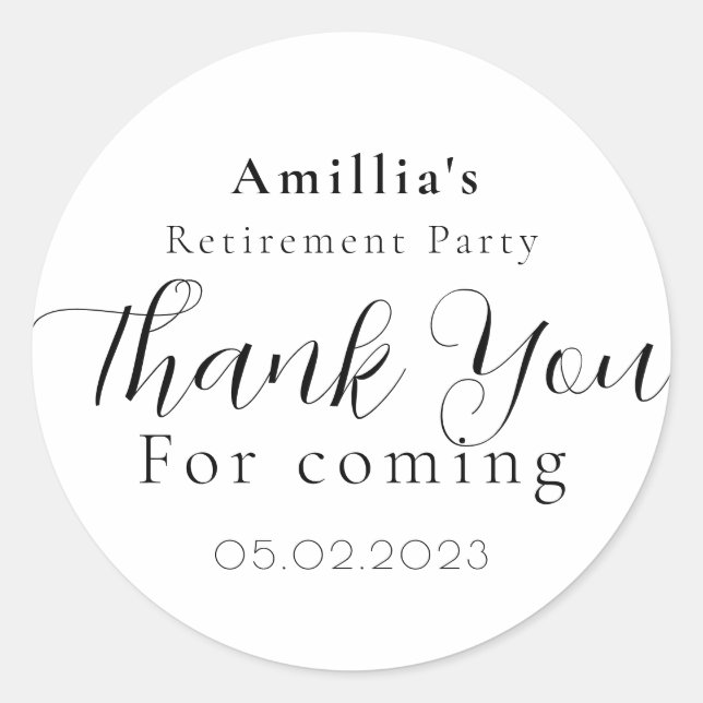 Script Retirement Party Thank You Favor Stickers (Front)