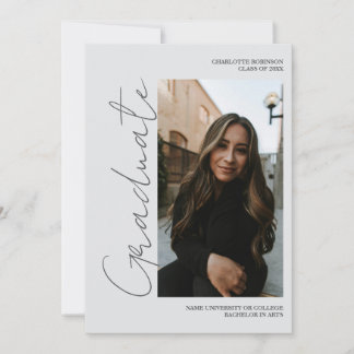 Script retro gray graduate photo graduation invitation