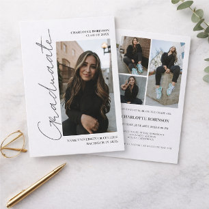 Script retro gray graduate photo graduation invitation
