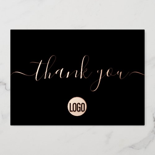 Script Rose gold Black Business logo website Foil Holiday Card