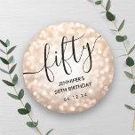 Script Rose Gold Glitter Lights 50th Birthday  Classic Round Sticker<br><div class="desc">Elegant Glam Rose Gold Glitter Lights 50th Birthday Script template featuring glitter lights and modern typography script.</div>