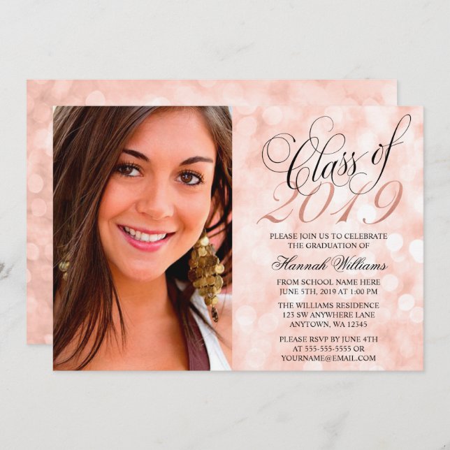 Script Rose Gold Photo Graduation Announcement (Front/Back)