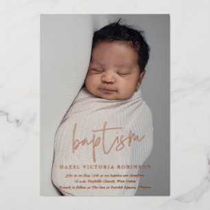 Script Rose Gold Religious Baptism & Christening Foil Invitation