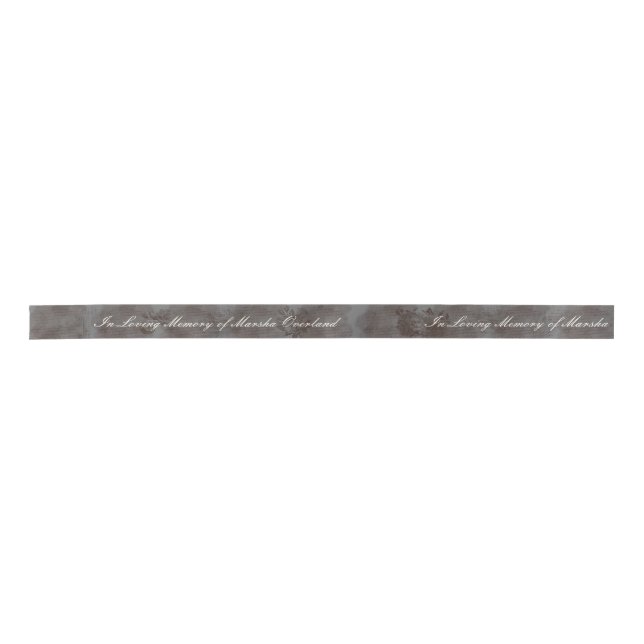 Script, roses and butterflies on gray bg custom satin ribbon (Front)