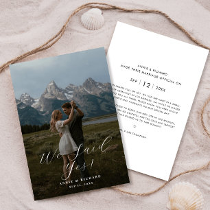 Script Rustic Mountain Photo Wedding Announcement