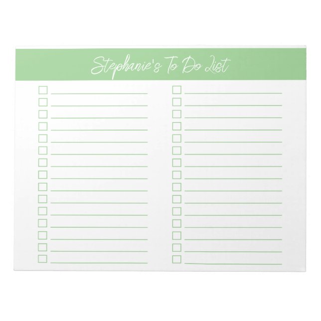 Script Sage Green 8.5x11 Two Column Checklist Notepad (Front)
