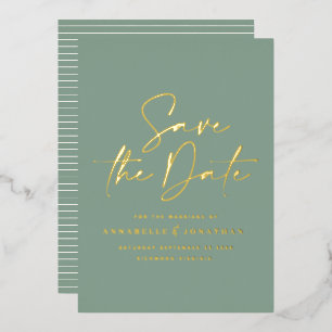 script sage green foil wedding save the date invitation