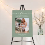 Script Sage Green Graduation Photo Welcome Foam Board<br><div class="desc">Welcome guests to your event with this customizable sage green graduation welcome sign. It features an elegant script,  and simple typography. Personalize by adding your own details. This photo graduation welcome sign is perfect for any graduation theme. Other colors are available.</div>