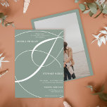 Script sage green photo calligraphy wedding invitation<br><div class="desc">Chic and elegant sage green and white calligraphy wedding invitation with and flourish ampersand ,  add your photo. With a beautiful brush calligraphy script.</div>