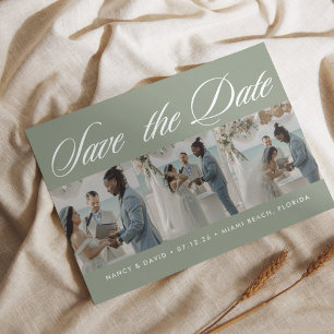 Script Sage Green photo Collage Beach Wedding Save The Date