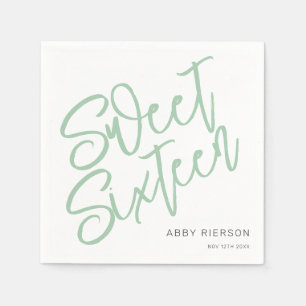Script Sage Green Sweet Sixteen Custom Name Napkins