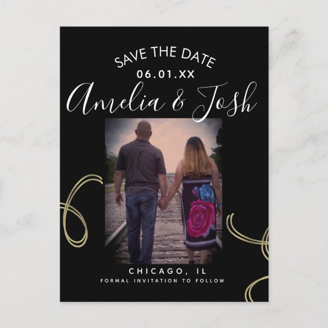 Script Save the Date Photo Faux Swirl Postcard (Front)