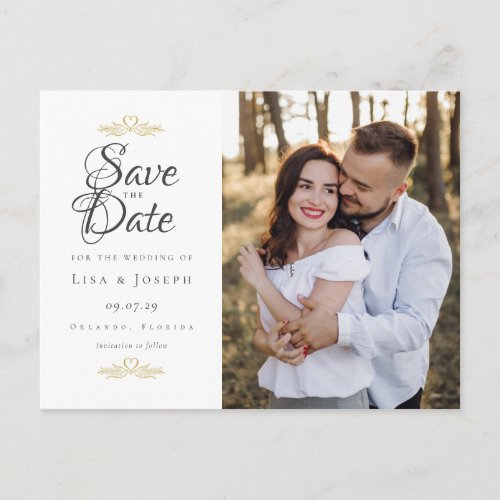 Script Save The Date Photo Wedding Elegant Postcard