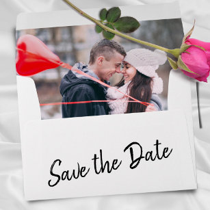 Script Save the Date Return Address Wedding Photo Envelope