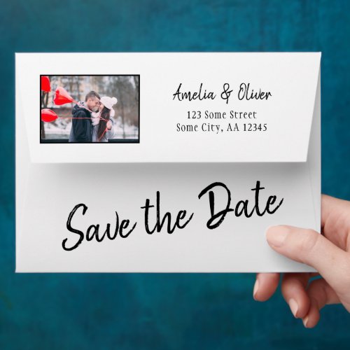 Script Save the Date Return Address Wedding Photo Envelope