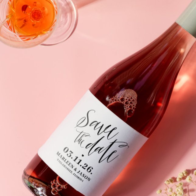 Script Save the date Sparkling Wine Label (Creator Uploaded)