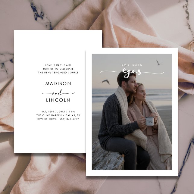 Script She Said Yes Engagement Party Beach Photo Invitation (Creator Uploaded)