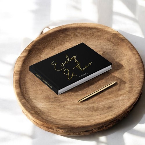 Script Signature Elegant Black Wedding Foil Guest Book