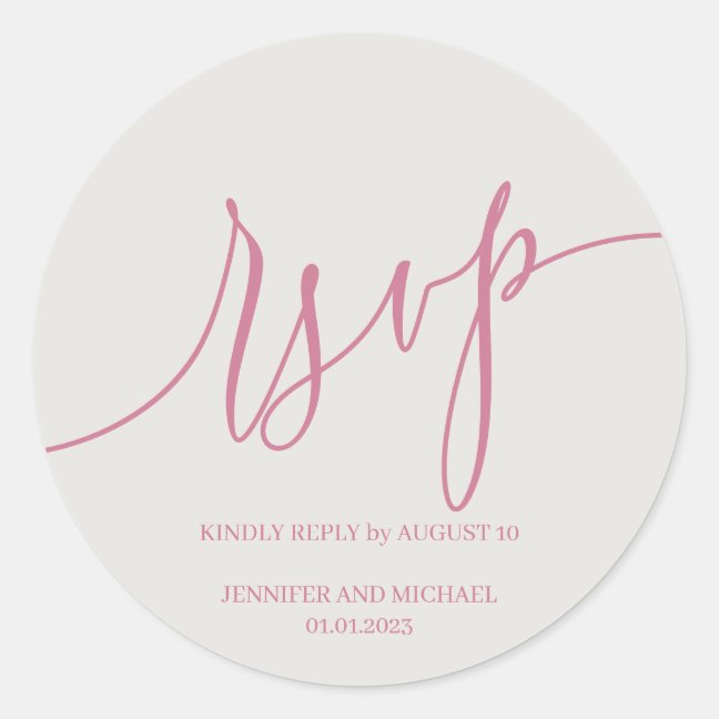 Script Signature Elegant pink RSVP Classic Round Sticker