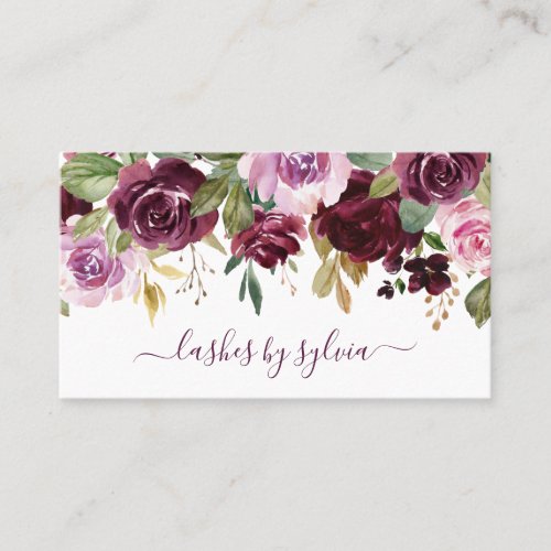 Script Signature Elegant Purple Watercolor Floral Business Card