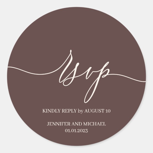 Script Signature Elegant Wedding Chocolate Brown Classic Round Sticker