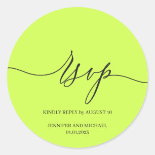 Script Signature Elegant Wedding RSVP Cyber Lime Classic Round Sticker