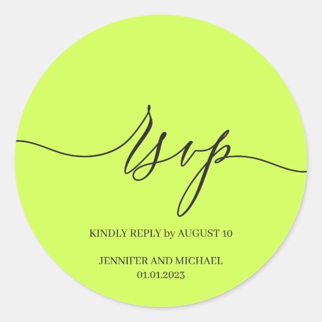 Script Signature Elegant Wedding RSVP Cyber Lime Classic Round Sticker