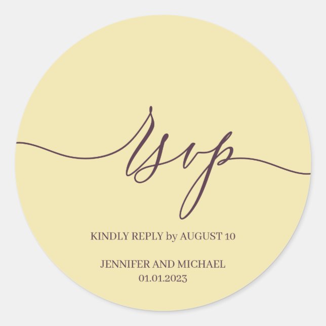 Script Signature Elegant Wedding RSVP Midnight Fig Classic Round Sticker (Front)