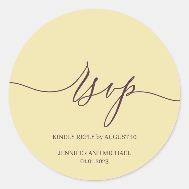 Script Signature Elegant Wedding RSVP Midnight Fig Classic Round Sticker