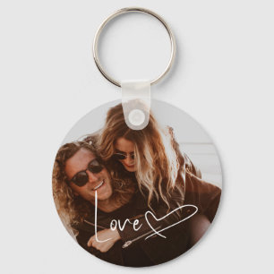 Script Signature Heart Photo Keychain